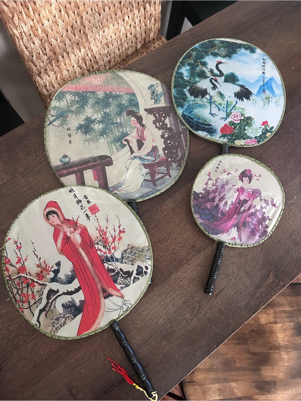Set of 4 Vintage Chinese Silk Hand Fans